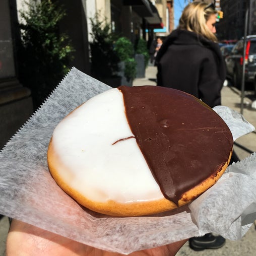 The best Black and White in town is on the Upper East Side, at kosher bakery William Greenberg. Here the sweet, intense fondant is spread thick and the cookie part is firm enough to qualify as such.