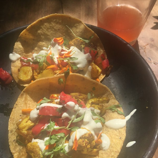The cauliflower tacos are delicious, pair with the berry kombucha and sit out in the garden!