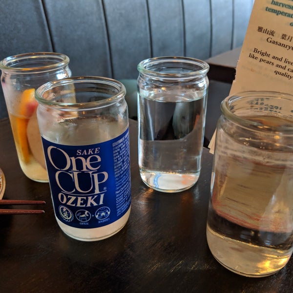 All their cups are all old servings of One Cup Ozeki. Hooray for recycling. Upcycling?
