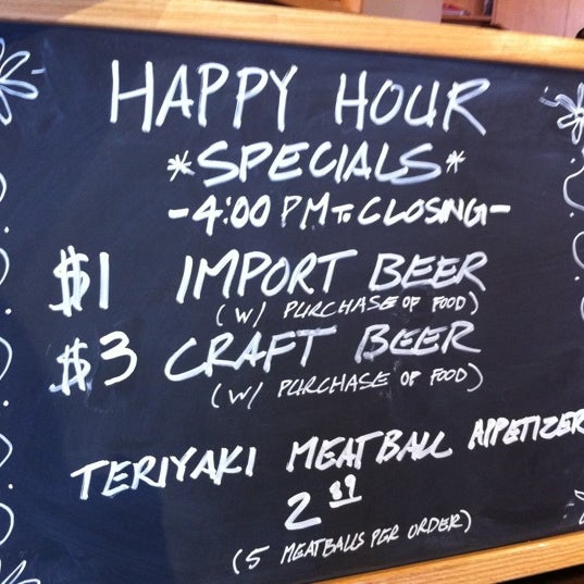 Happy Hour from 4pm-close! $1 import beer and $3 craft beet (w/ purchase of food)!