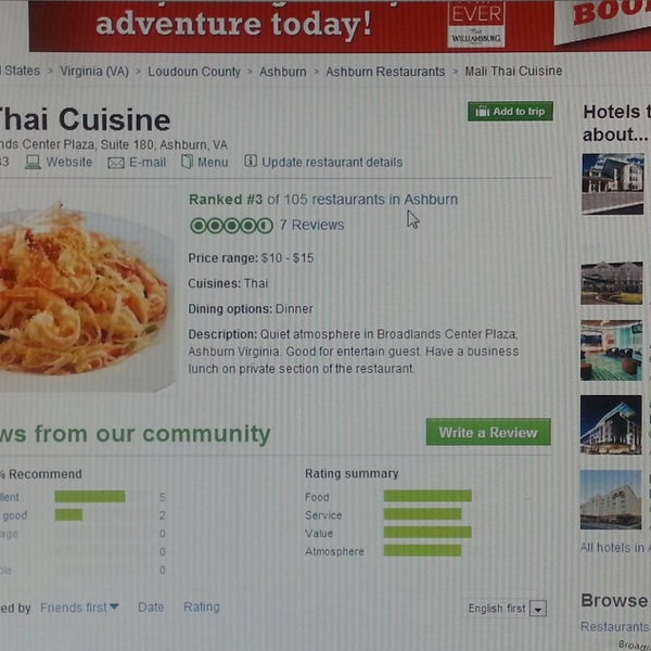 Voted number 3 in all 105 restaurants in Ashburn