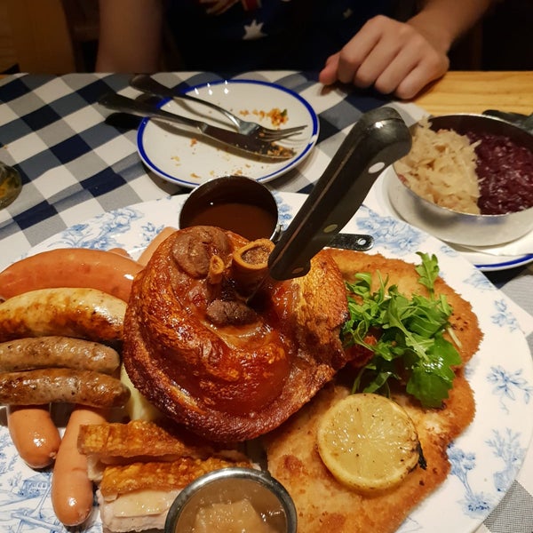 The platter for 2 is enough for 4 people as you get different sausages, pork knuckle , mashed potato. The German band was good since it was Australia Day they were doing mostly Australian songs .
