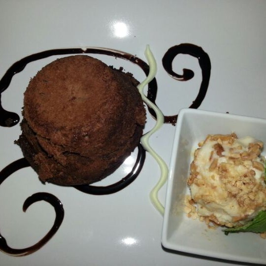 Chocolate soufflé served with marzipan ice-cream - a must have!