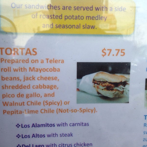 Note for NUT ALLERGIES: 'spicy' tortas use a sauce with walnuts.