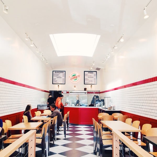 Modern nod to the old school diner decor. Simple, clean and bright.