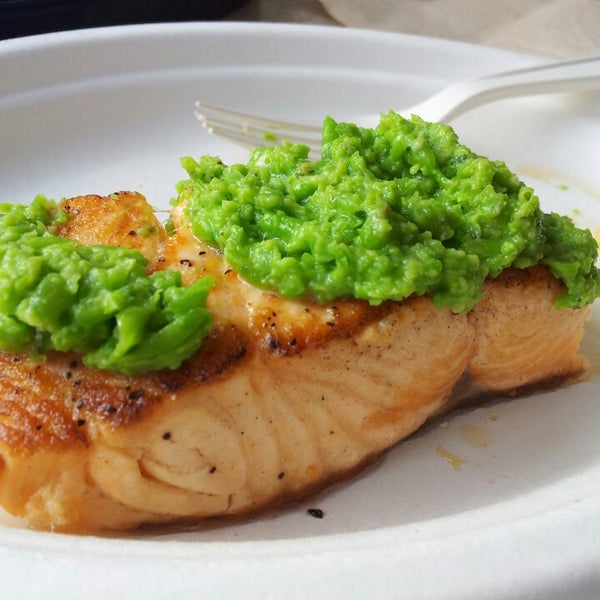 Try the atlantic salmon with peas and mint relish