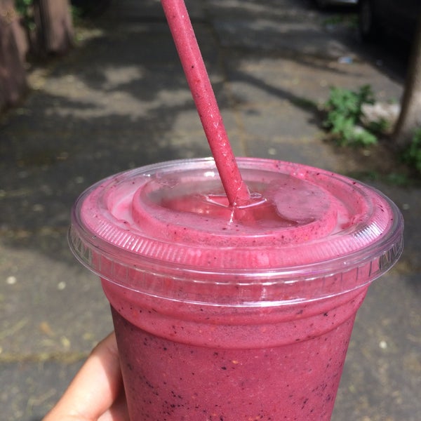 The gingerberry #2 smoothie is amazing! It's berries, coconut cream, and ginger.