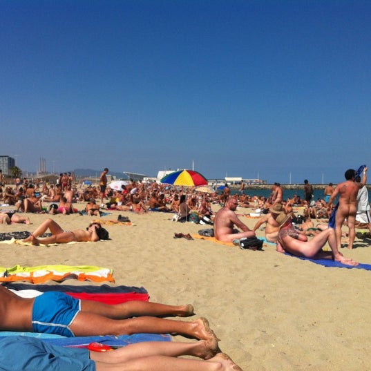 Nudist Beach in Barcelona, Cataluña.