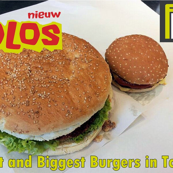 Big, Bigger, Biggest!!!!!!!!!De Kolos is onze nieuwe huisburger van ruim 1kg.Alleen voor wie HEEL grote honger heeft!!!! Can you (b)eat it?ter vergelijking rechts een 'gewone' Bicky Burger.......'