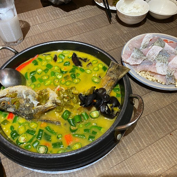 Fish with Green Pepper Soup (small $26.80). Unique flavours from both the sea bass & the simmering green pepper soup. Enjoyed with rice