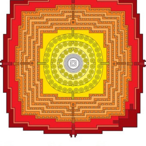 When viewed from above, the stupa-shaped temple takes the form of a giant Buddhist tantric mandala, representing both Buddhist cosmology & the nature of mind. Source & image: Wikipedia