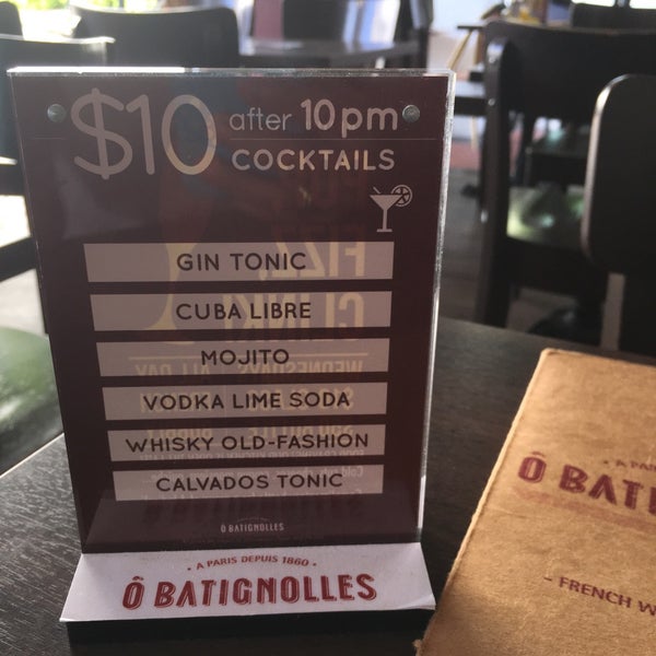 $10 after 10pm. Daily. Cocktails like Mojito & whisky Old Fashioned