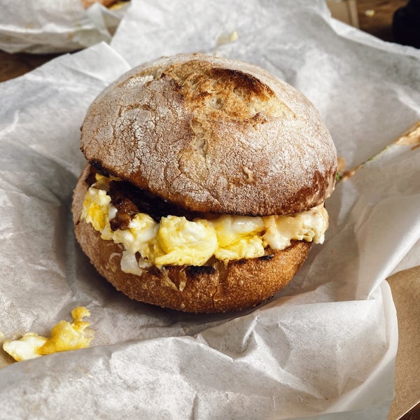 The breakfast sandwiches, like this one with chorizo, are very good but also very messy, and you should eat it immediately rather than taking it home.
