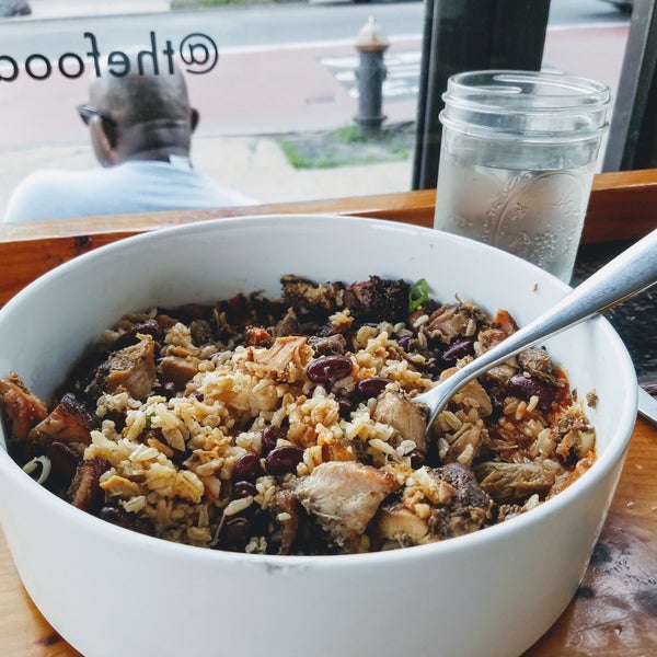 I missed the SBS walking up Rogers, and I didn't mean to stop, but the door was open and it smelled heavenly. Jerk chicken, brown rice, red beans, spicy tomato sauce, and BYOB drinks — perfection.