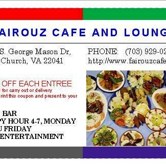 $2.00 OFF EACH ENTREE ONLY Fairouz Cafe Not valid for carry out or delivery Please print this coupon and present to your server