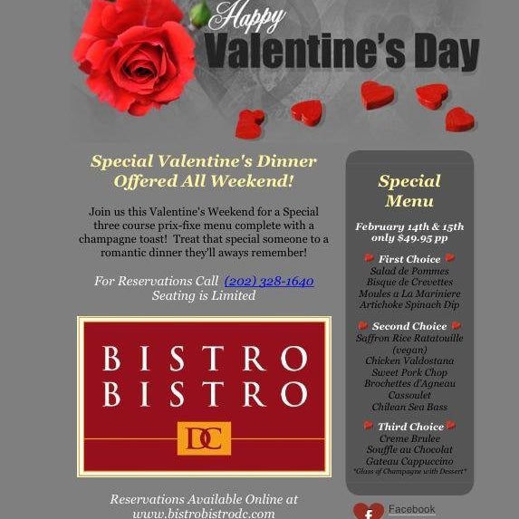 SPECIALL VALENTINE'S DINNER OFFERED ALL WEEKEND!