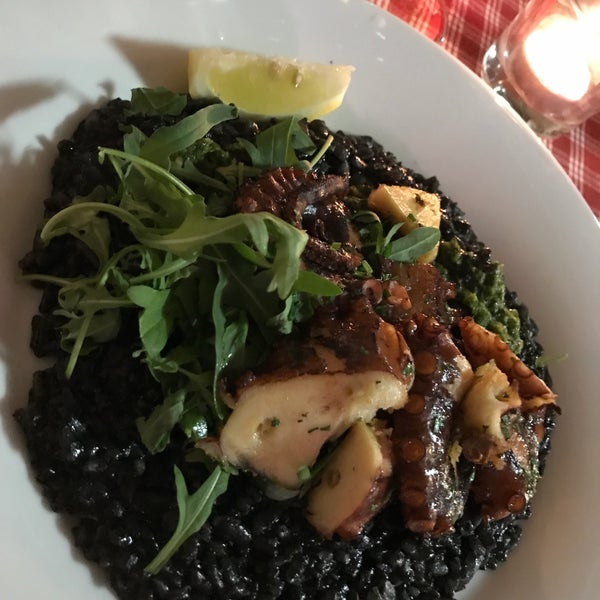 Squid ink risotto with Octopus chunk