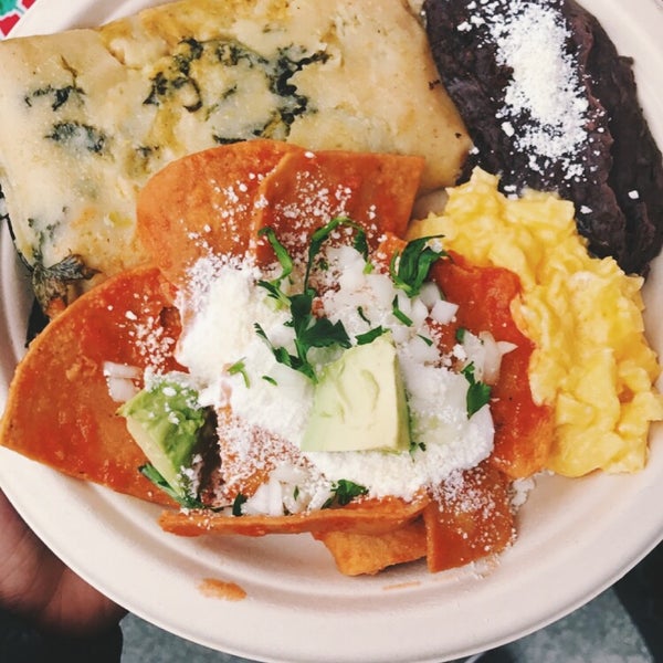 1/2 chilaquiles and 1 tamale = best $10 you'll spend.