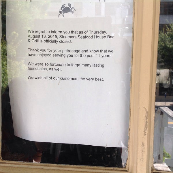 Steamers Seafood House (Now Closed) Seafood Restaurant in Bethesda