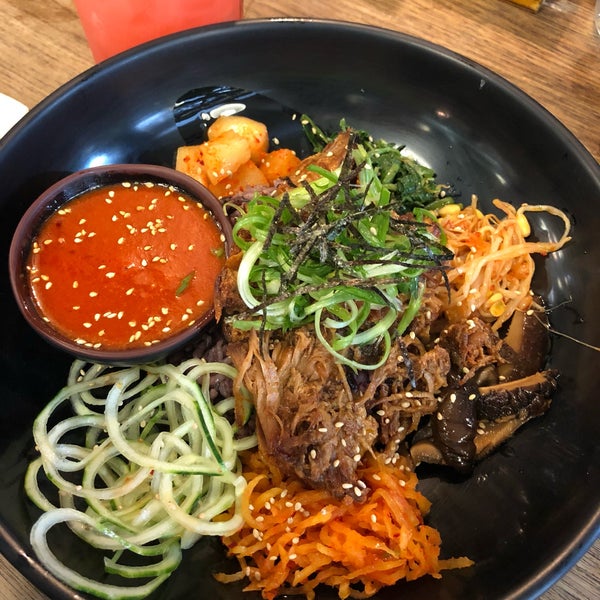 The bibimbap is great. Keep the rice for authentic Korean or swap for noodles for Japanese fusion.