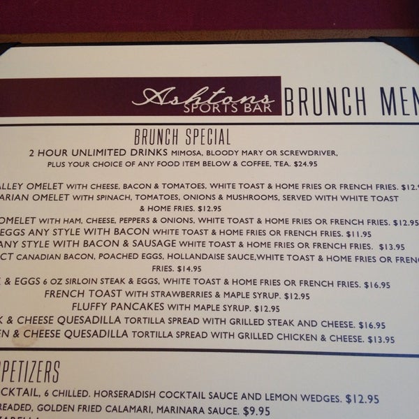 Unlimited mimosa, Bloody Mary, or screwdriver brunch $24.95