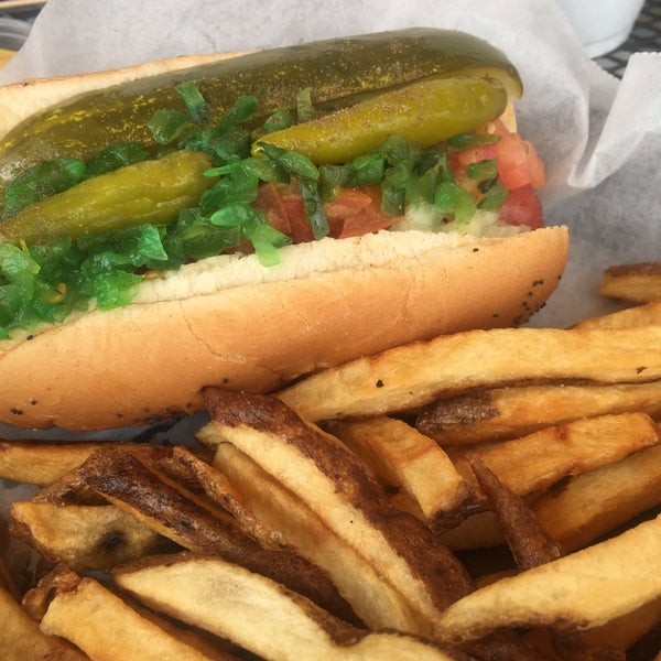 Chicago dog done right  fires are hand cut and cooked perfectly they also make in house their chili and fresh ground burgers but it's the dogs I'm after