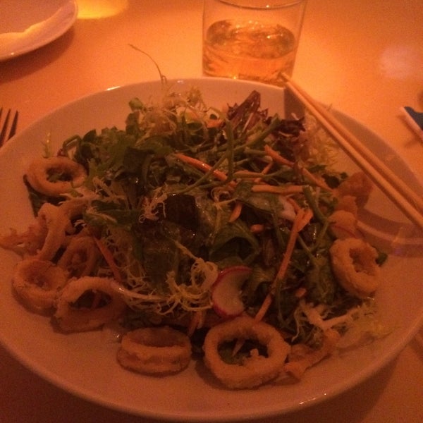 Calamari salad and spicy tuna roll in an amaizing atmosphere