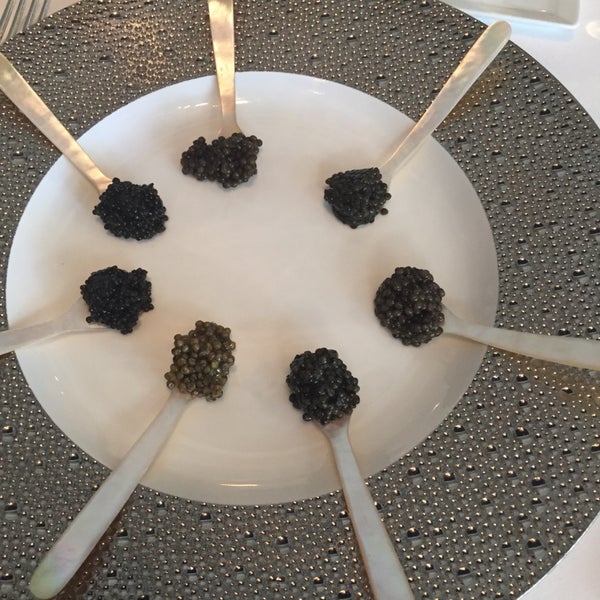 This may be the most wonderfully decadent meal in the city . Start with dial of six spoons of amazing caviars and follow with a tasting menu and each dish with caviar