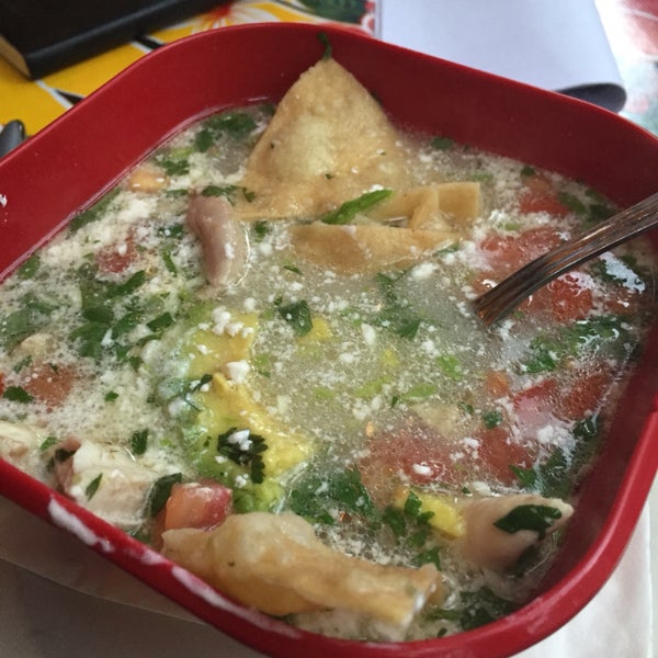 This is their Tortilla Soup. Very disappointing, yuck. The chicken was in massive chunks with the boiled fat attached or floating to the top of the soup next to the melted sour cream. Nauseating.