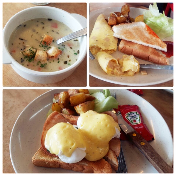Very cheap trendy breakfast sets like egg benedict,omelette,scramble egg and pasta.Don't expect very high quality when you pay with little.Anyway,their potato chicken chowder is nice!