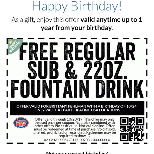 jersey mike's birthday coupon
