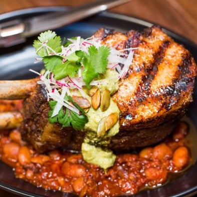 We love AF+B -- check out this recipe for a Chile Rubbed Pork Chop, courtesy of chef Jeff Harris.  Reccomended.