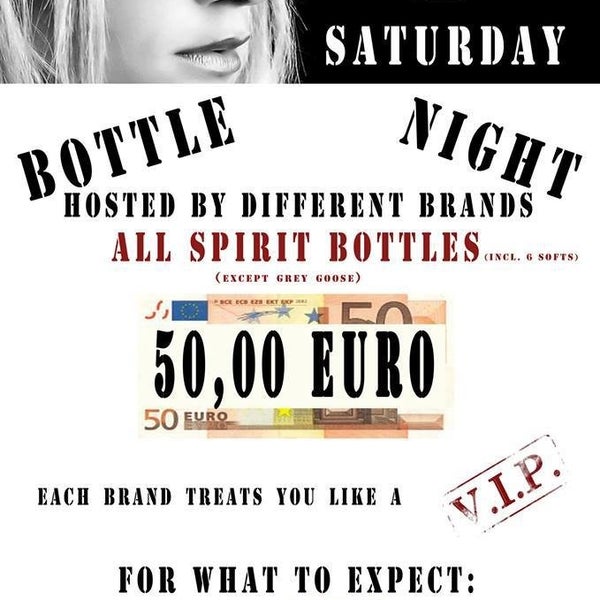 2Nite BOTTLE NIGHT All spirits (incl. 6 softs) = 50,00 Euro