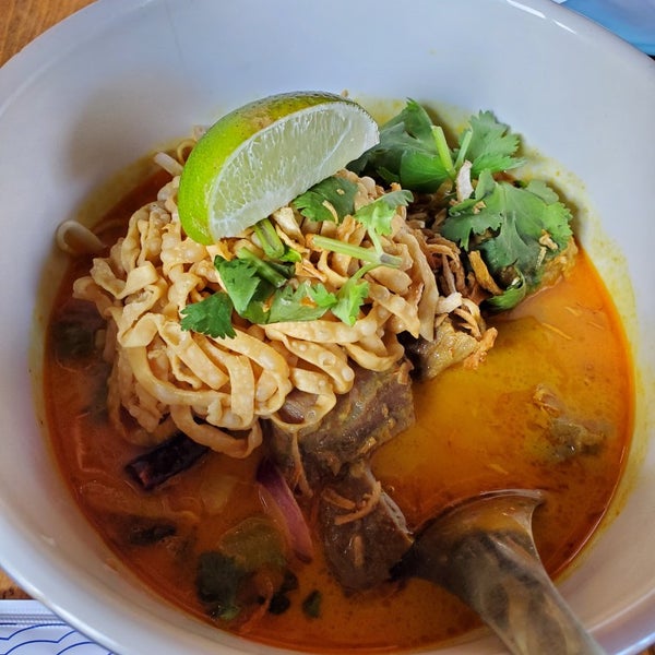 Khao Soi noodle soup with beef. First place that I've had it with beef. Very enjoyable.