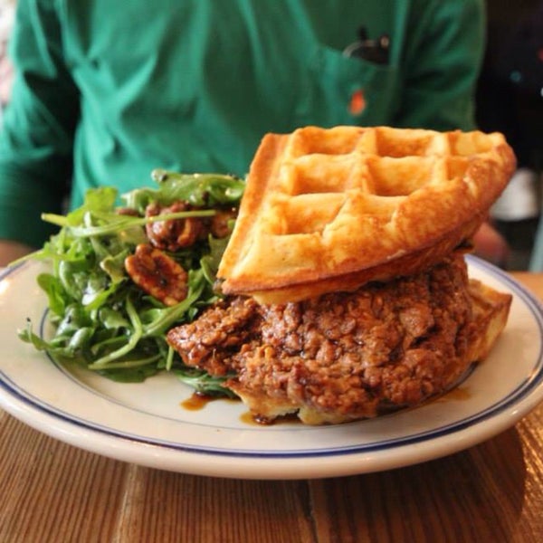 I strongly recommend this bourbon glazed chicken & waffle sandwich. Revolutionary.