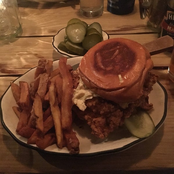 Fried chicken sandwich is delicious.