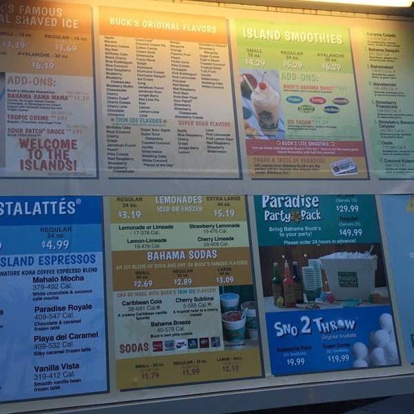Bahama bucks menu deals