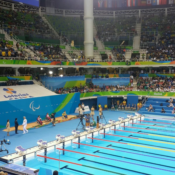 Photo taken at Olympic Aquatics Stadium by Yunus A. on 9/16/2016