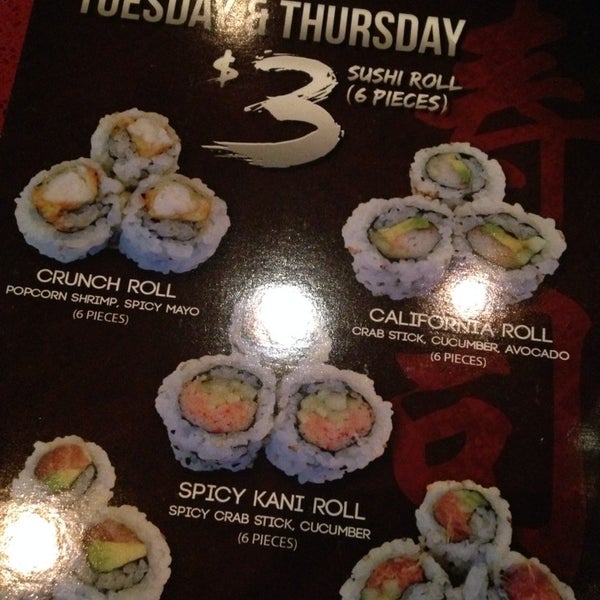 Get the $3 happy hour sushi on Tuesdays and Thursdays. So good.