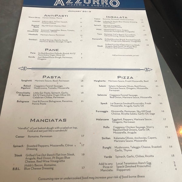 Photo taken at Azzurro Pizzeria e Enoteca by Aaron P. on 1/17/2019