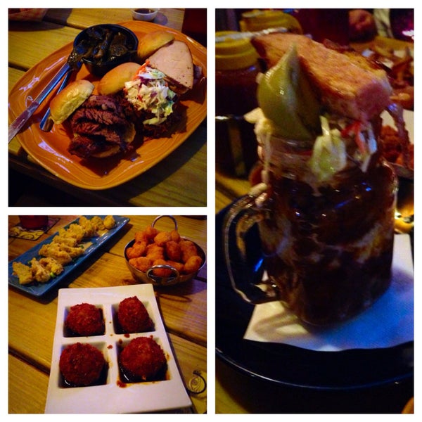 Due to the positive feedback, we tried the corn fritter bites, fried "pickled" green tomatoes, & jalapeno pork balls for starters.  Very delicious!  The bacon jar-b-que needs to experienced, so good.