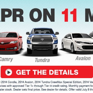 Right now at Steve Landers Toyota you can get 0% APR on select models:  http://www.stevelanderstoyota.com/new-inventory/index.htm