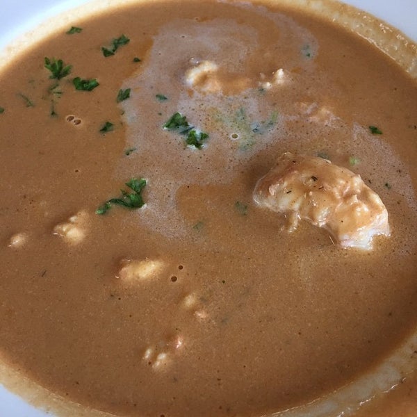 Lobster soup is good but salty