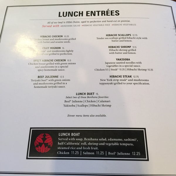 Benihana on sale lunch hours