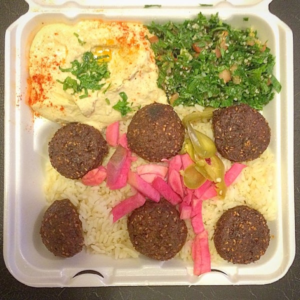 Try the falafel platter with hummus and tabouli!
