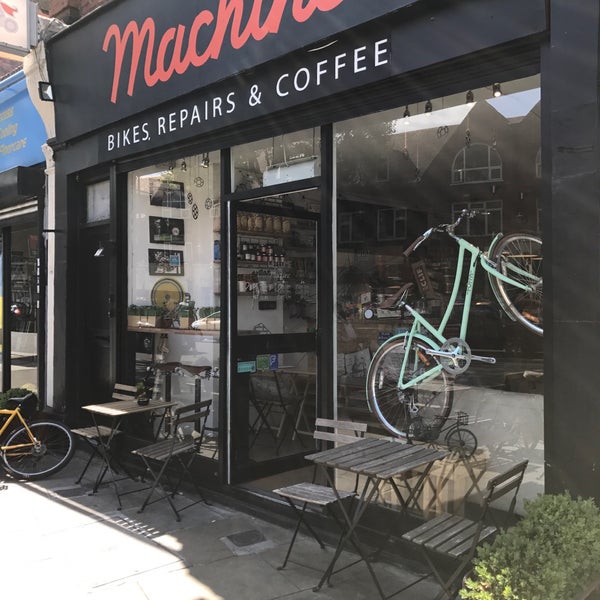 Photo taken at Machine Cycling Café/Bike Shop and Repairs by Annie H. on 4/19/2017