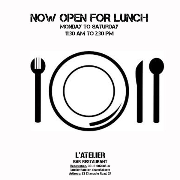 L'ATELIER restaurant will be open on MONDAY 15th April at 11:30am for lunch