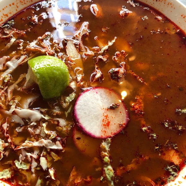 Busy, noisy place. Efficient service. I had a red pozole soup : it was well served, tasty and spicy. Unfortunately the chicken in the soup was cut in dices and not soft and shredded as it should.