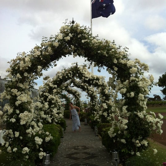 There's a beautiful arbor for the bride to walk down and for wedding photos