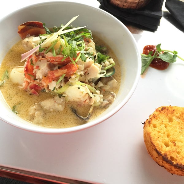 Thai Coconut seafood chowder, spectacular you got to try it! At Di Parma #seafood #lobster #mussels